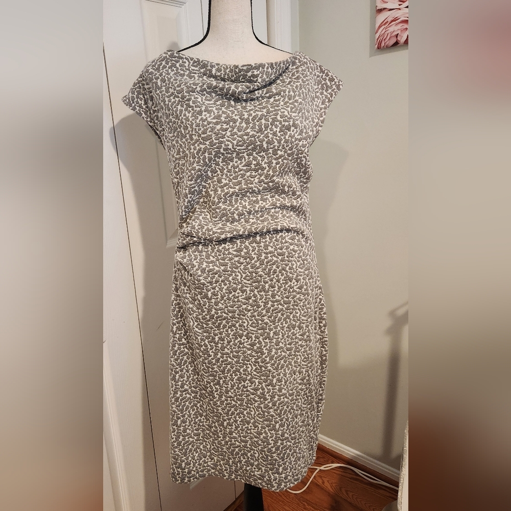 Ann Taylor Gray and White Cowl Neck Printed Midi Dress